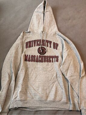 Champion Gray Crewneck Hoodie with Maroon University Graphic